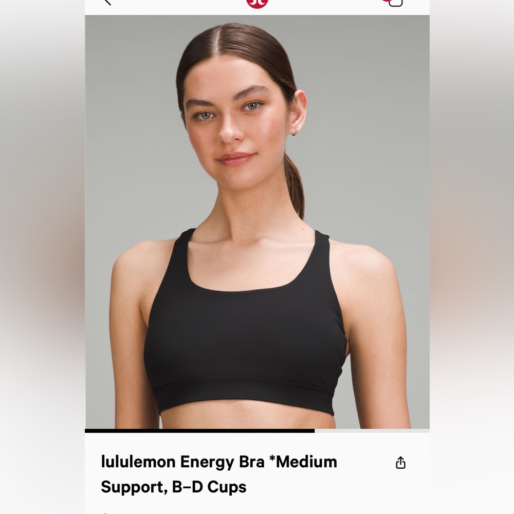 lululemon Energy Bra *Medium Support, B-D Cups, size 8, black